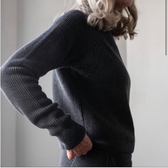 Lunya Pima cotton alpaca waffle knit sweater in Charcoal, sz L - Picture 2 of 11